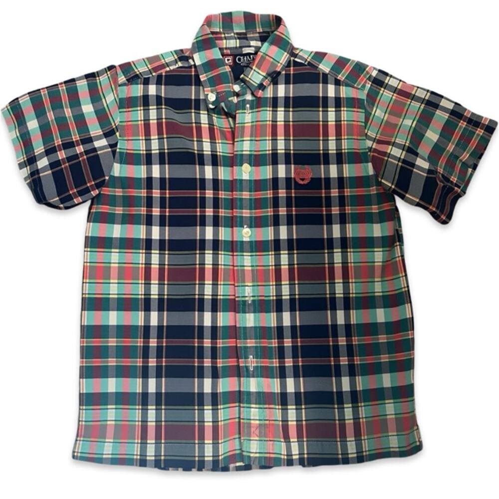 Chaps Boys Plaid Button Down Shirt Size 7 Red Blue